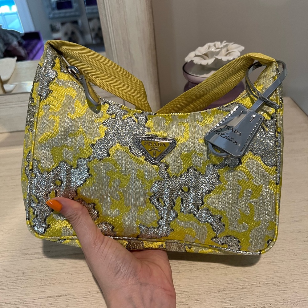 PRADA
Broccato Lurex Mini Re-Edition 2000 Bag Limone